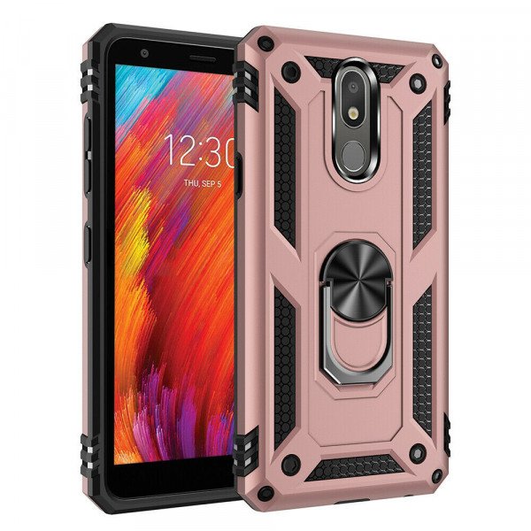 Wholesale LG Aristo 4+ (Plus) / Escape Plus / Tribute Royal K30 2019 Tech Armor Ring Grip Case with Metal Plate (Rose Gold)